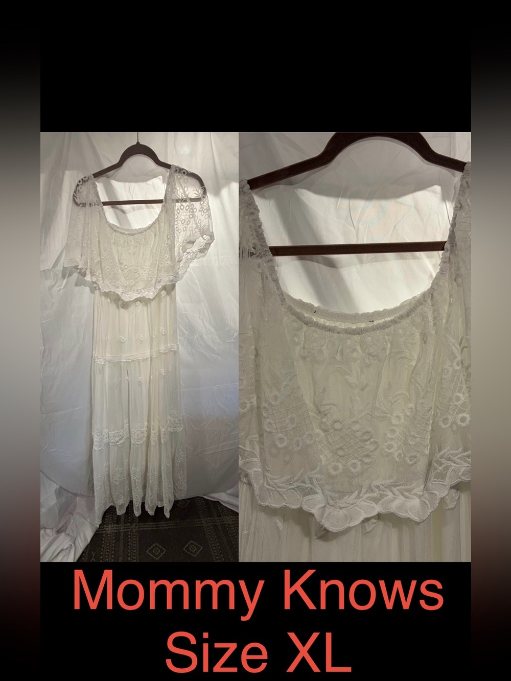 White Maxi Dress with Lace Overlay - Size XL